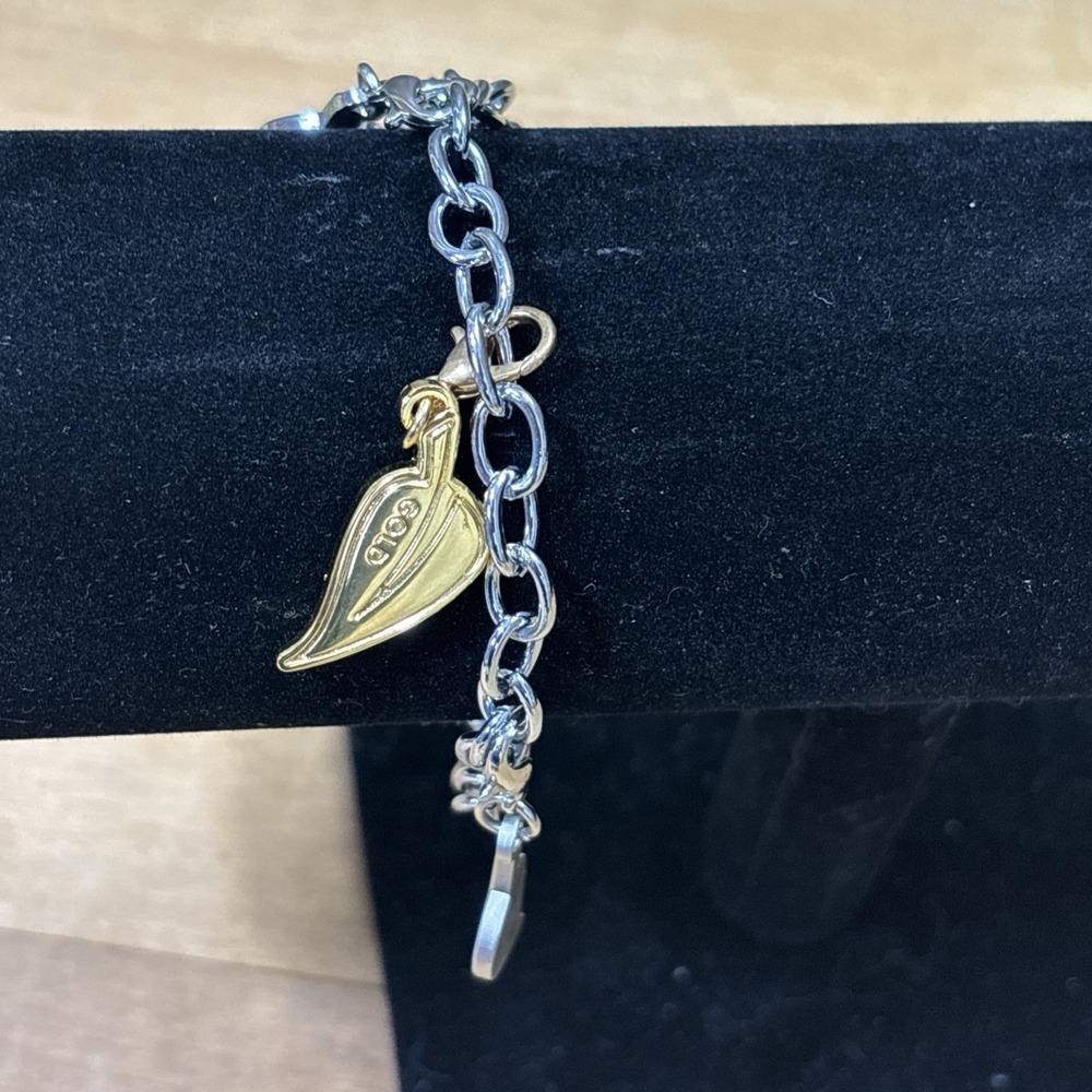 Y2K Silver Tone Link Charm Bracelet Mixed Metal Gold Tone Toggle Rhinestones